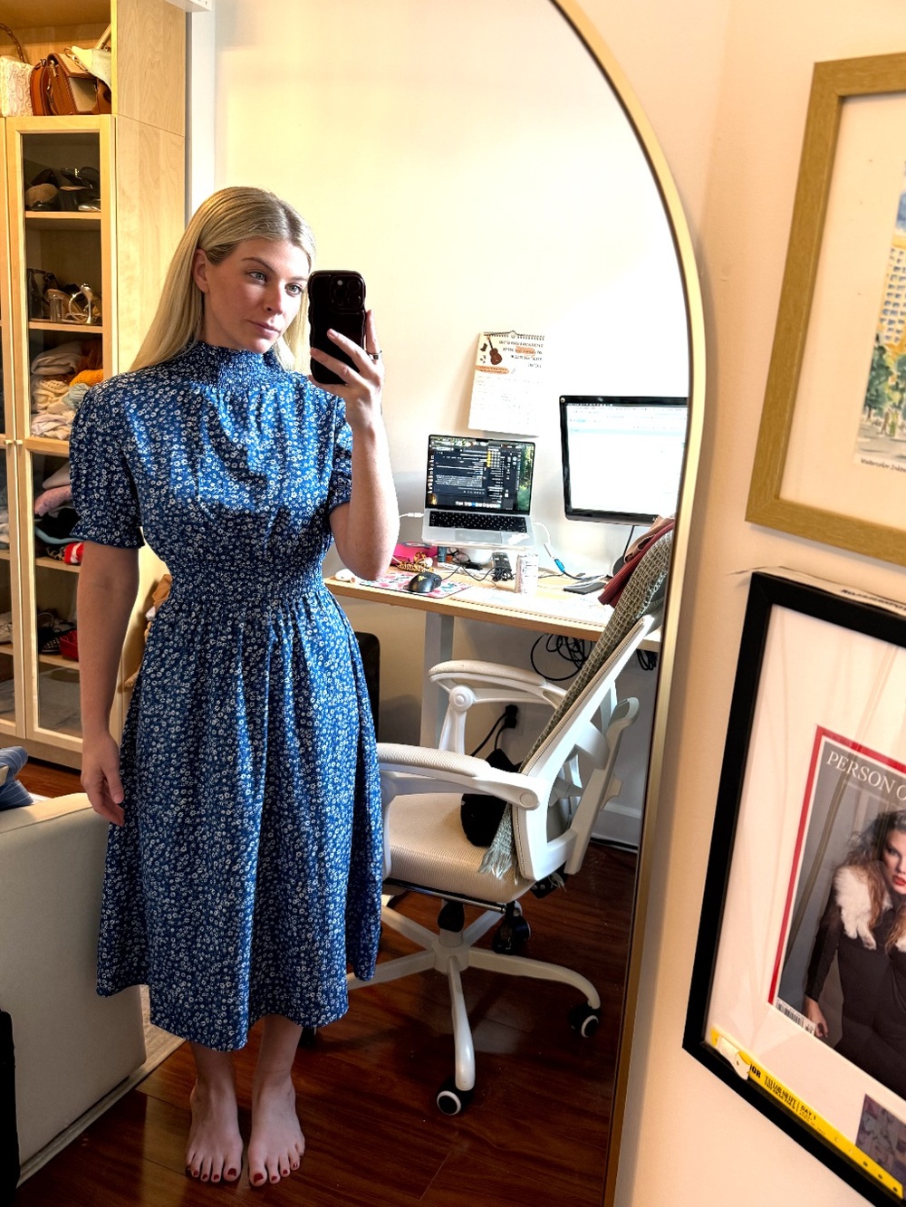 ASOS Blue Floral high neck Midi Dress